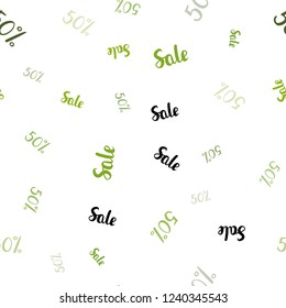 Light Green, Yellow vector seamless cover with symbols of 50 % sales. Shining colorful illustration with isolated selling prices. Pattern for ads, posters, banners of sales.