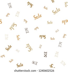 Light Green, Yellow vector seamless background with 30, 50, 70 % signs of sales. Colored words of sales with gradient on white background. Design for business ads, commercials.