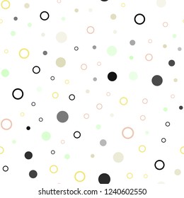 Light Green, Yellow vector seamless background with bubbles. Illustration with set of shining colorful abstract circles. Pattern for design of fabric, wallpapers.