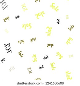 Light Green, Yellow vector seamless pattern with 70 percentage signs. Gradient illustration with discount signs on white backdrop. Template for season sales, shopping ads.