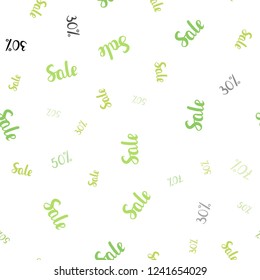 Light Green, Yellow vector seamless layout with discount of 30, 50, 70%. Colored words of sales with gradient on white background. Template for season sales, shopping ads.