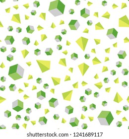 Light Green, Yellow vector seamless, isometric pattern with polygonal style with cubes. Abstract illustration with colorful lines, cubes. Pattern for trendy fabric, wallpapers.
