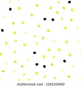 Light Green, Yellow vector seamless layout with coffee set. Colorful illustration with gradient coffee beans, mugs. Pattern for ads of breakfast, lunch, dinner.