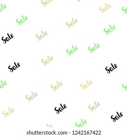 Light Green, Yellow vector seamless template with selling words. Illustration with signs of sales on abstract template. Pattern for ads, posters, banners of sales.