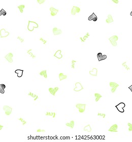 Light Green, Yellow vector seamless texture with words LOVE YOU, hearts. Colorful illustration with quote LOVE YOU, hearts. Design for wallpaper, fabric makers.