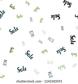 Light Green, Yellow vector seamless layout with discount of 30, 50, 70%. Illustration with signs of sales on abstract template. Pattern for ads, posters, banners of sales.