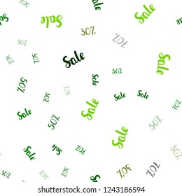 Light Green, Yellow vector seamless layout with discount of 30, 50, 70%. Colorful set of  percentage signs in simple style. Backdrop for mega promotions, discounts.