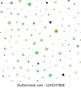 Light Green, Yellow vector seamless cover with polygonal style with circles. Abstract gradient illustration with circles, triangles, cubes. Trendy design for wallpaper, fabric makers.