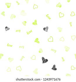 Light Green, Yellow vector seamless cover with quote LOVE YOU, hearts. Romantic illustration with colorful phrase LOVE YOU, hearts. Template for business cards, websites.