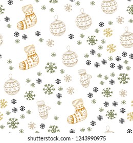 Light Green, Yellow vector seamless background with xmas snowflakes, balls, socks, mittens. Colorful xmas elements with gradient. Texture for window blinds, curtains.