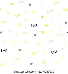 Light Green, Yellow vector seamless cover with quote LOVE YOU, hearts. Colorful illustration with quote LOVE YOU, hearts. Template for business cards, websites.