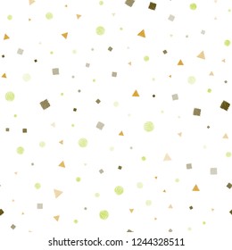 Light Green, Yellow vector seamless pattern with polygonal style with circles. Abstract illustration with colorful dots, lines, cubes. Pattern for trendy fabric, wallpapers.