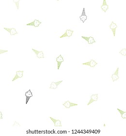 Light Green, Yellow vector seamless layout with ice-cream set. Glitter abstract sketch with ice-cream cones. Template of a black hot beverage in a cafe.