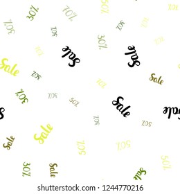 Light Green, Yellow vector seamless texture with selling prices 30, 50, 70 %. Gradient illustration with discount signs on white backdrop. Template for season sales, shopping ads.