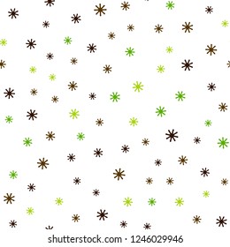Light Green, Yellow vector seamless texture with colored snowflakes. Shining colorful illustration with snow on abstract template. Texture for window blinds, curtains.