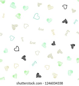 Light Green, Yellow vector seamless template with text LOVE YOU, hearts. Colorful illustration with quote LOVE YOU, hearts. Design for wallpaper, fabric makers.