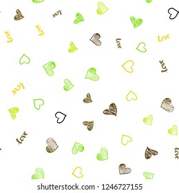 Light Green, Yellow vector seamless pattern with phrase LOVE YOU, hearts. Illustration with phrase LOVE YOU, hearts for valentine's day. Design for wallpaper, fabric makers.