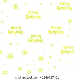 Light Green, Yellow vector seamless cover with beautiful snowflakes. Glitter abstract illustration with crystals of ice. Trendy design for wallpaper, fabric makers.