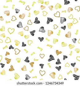 Light Green, Yellow vector seamless template with text LOVE YOU, hearts. Illustration with phrase LOVE YOU, hearts for valentine's day. Design for wallpaper, fabric makers.