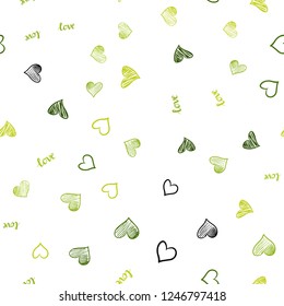 Light Green, Yellow vector seamless background with words of love, hearts. Illustration with phrase LOVE YOU, hearts for valentine's day. Design for wallpaper, fabric makers.