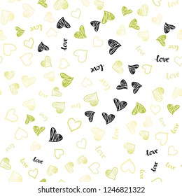 Light Green, Yellow vector seamless template with text LOVE YOU, hearts. Design in doodle style with text LOVE YOU, hearts. Design for wallpaper, fabric makers.