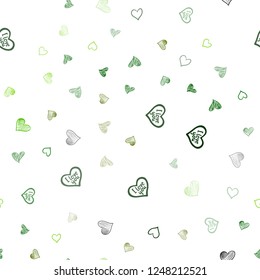 Light Green, Yellow vector seamless background with hearts. Blurred decorative design in doodle style with hearts. Pattern for marriage gifts, congratulations.