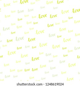 Light Green, Yellow vector seamless template with text LOVE YOU. Colorful illustration with quote LOVE YOU in celebration style. Texture for window blinds, curtains.