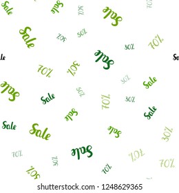 Light Green, Yellow vector seamless template with 30, 50, 70% selling. Colored words of sales with gradient on white background. Backdrop for super sales on Black Friday.