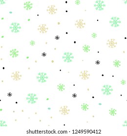Light Green, Yellow vector seamless texture with colored snowflakes. Glitter abstract illustration with crystals of ice. Trendy design for wallpaper, fabric makers.