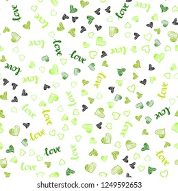 Light Green, Yellow vector seamless pattern with phrase LOVE YOU, hearts. Colorful gradient phrase LOVE YOU, hearts in abstract style. Pattern for design of fabric, wallpapers.