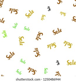 Light Green, Yellow vector seamless cover with symbols of sales. Shining colorful illustration with isolated selling prices. Pattern for ads, posters, banners of sales.