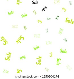 Light Green, Yellow vector seamless template with 30, 50, 70% selling. Colorful set of  percentage signs in simple style. Backdrop for mega promotions, discounts.
