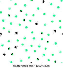 Light Green, Yellow vector seamless background with coffee, beans. Gradient illustration with set of mugs, beans. Pattern for ads of breakfast, lunch, dinner.