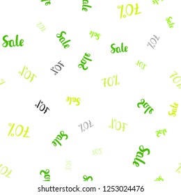 Light Green, Yellow vector seamless template with 70% selling. Illustration with signs of sales on abstract template. Design for business ads, commercials.