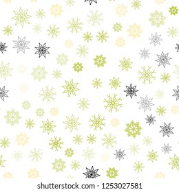 Light Green, Yellow vector seamless layout with bright snowflakes. Modern geometrical abstract illustration with crystals of ice. Design for textile, fabric, wallpapers.