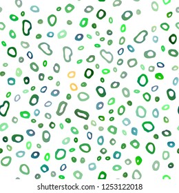 Light Green, Yellow vector seamless backdrop with dots, spots. Modern abstract illustration with colorful water drops. Pattern for trendy fabric, wallpapers.
