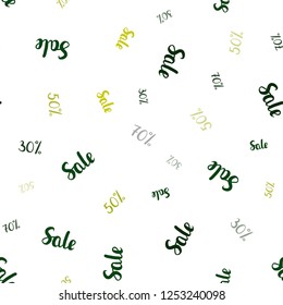 Light Green, Yellow vector seamless template with 30, 50, 70% selling. Shining colorful illustration with isolated selling prices. Backdrop for ads, leaflets of Black Friday.
