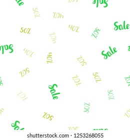 Light Green, Yellow vector seamless pattern with 30, 40, 50 percentage signs. Illustration with signs of sales on abstract template. Backdrop for super sales on Black Friday.