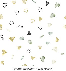 Light Green, Yellow vector seamless template with text LOVE YOU, hearts. Illustration with phrase LOVE YOU, hearts for valentine's day. Template for business cards, websites.