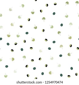 Light Green, Yellow vector seamless background with coffee, beans. Gradient illustration with set of mugs, beans. Pattern for ads of breakfast, lunch, dinner.