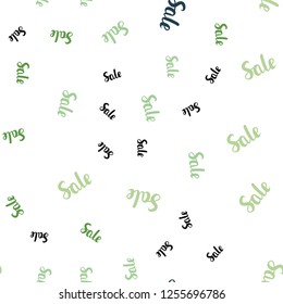 Light Green, Yellow vector seamless cover with symbols of sales. Colored words of sales with gradient on white background. Pattern for ads, posters, banners of sales.