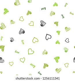 Light Green, Yellow vector seamless backdrop with phrase LOVE YOU, hearts. Illustration with phrase LOVE YOU, hearts for valentine's day. Pattern for trendy fabric, wallpapers.