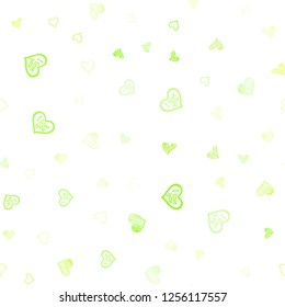 Light Green, Yellow vector seamless template with doodle hearts. Decorative shining illustration with hearts on abstract template. Pattern can be used for valentine's ad, booklets.