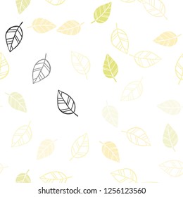 Light Green, Yellow vector seamless doodle layout with leaves. A vague abstract illustration with leaves in doodles style. Design for textile, fabric, wallpapers.