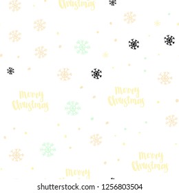 Light Green, Yellow vector seamless texture with colored snowflakes. Glitter abstract illustration with crystals of ice. Trendy design for wallpaper, fabric makers.