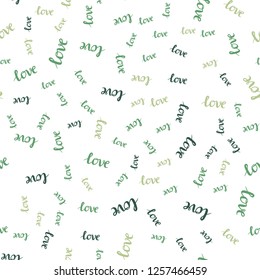 Light Green, Yellow vector seamless texture with words LOVE YOU. Decorative illustration with words of love in abstract style. Pattern for trendy fabric, wallpapers.