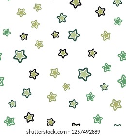 Light Green, Yellow vector seamless cover with small and big stars. Stars on blurred abstract background with gradient. Texture for window blinds, curtains.