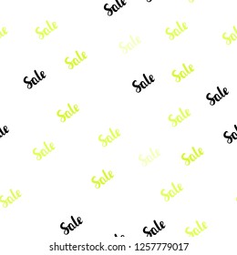 Light Green, Yellow vector seamless texture with selling simbols. Shining colorful illustration with isolated selling prices. Template for season sales, shopping ads.