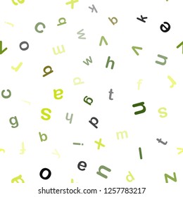 Light Green, Yellow vector seamless background with signs of alphabet. Shining illustration with ABC symbols on abstract template. Design for textile, fabric, wallpapers.