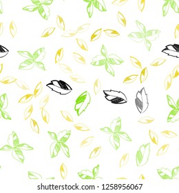 Light Green, Yellow vector seamless doodle texture with leaves. An elegant bright illustration with leaves in Natural style. Pattern for trendy fabric, wallpapers.